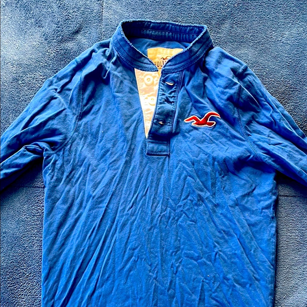 Hollister Blue Long Sleeve Henley Shirt
